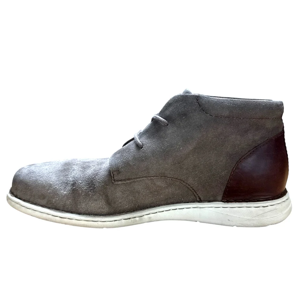 Born Theo Men 13M Grey Suede Chukka Boots Brown Leather Heel Sneaker Sole Hybrid
